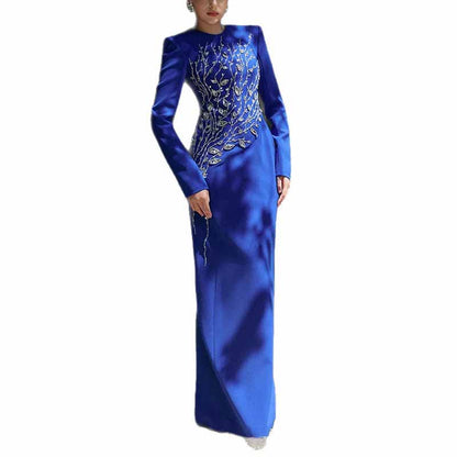 Long Sleeve Crystal Detail A-Line Prom Dress For Paries