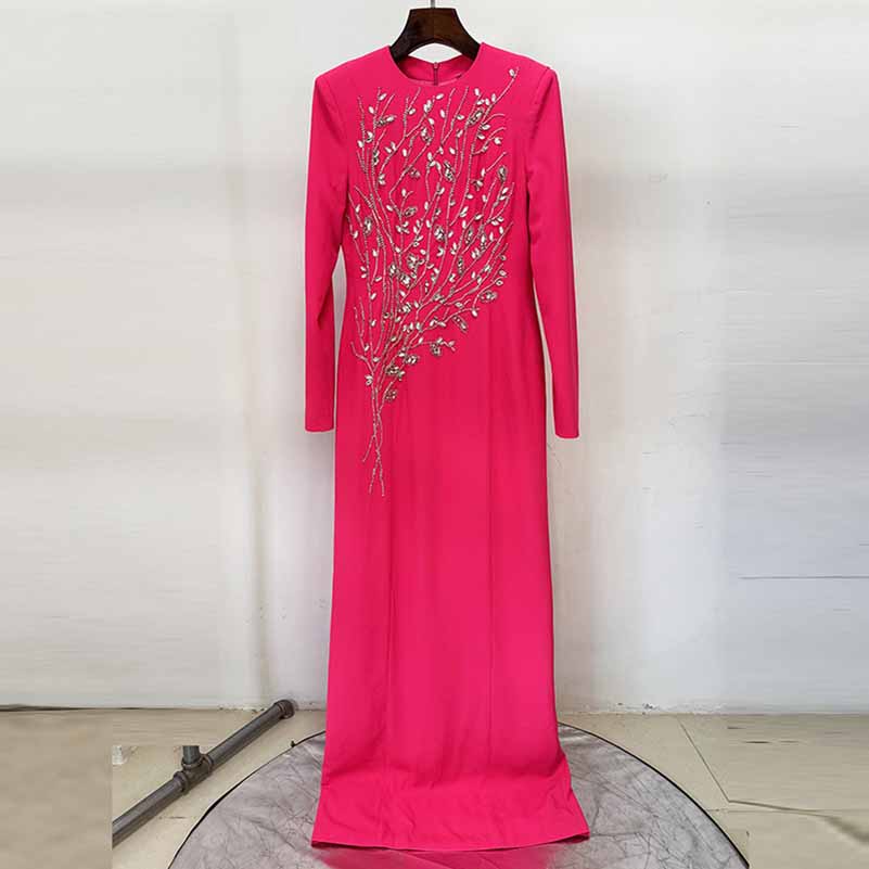 Long Sleeve Crystal Detail A-Line Prom Dress For Paries