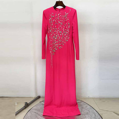 Long Sleeve Crystal Detail A-Line Prom Dress For Paries