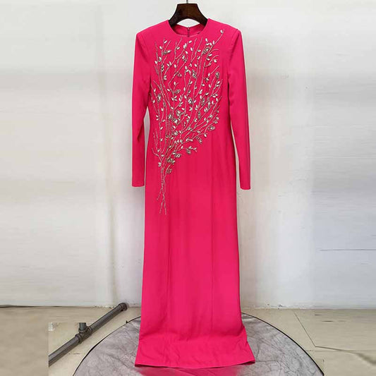 Long Sleeve Crystal Detail A-Line Prom Dress For Paries
