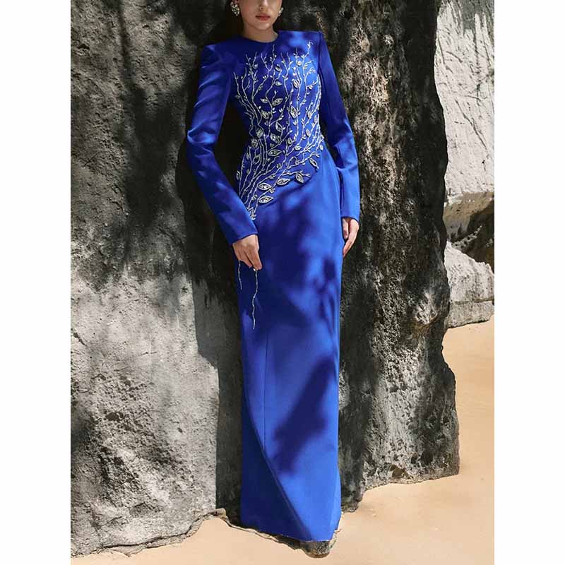Long Sleeve Crystal Detail A-Line Prom Dress For Paries