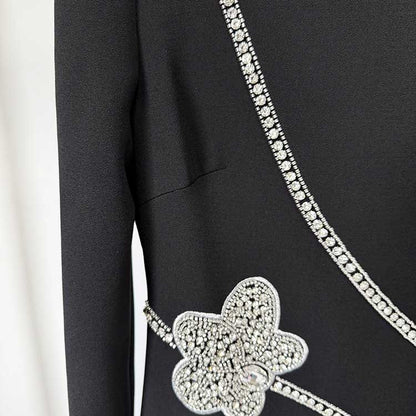 Women's Mock-Neck Black Beaded Formal Dresses Long Prom Dress