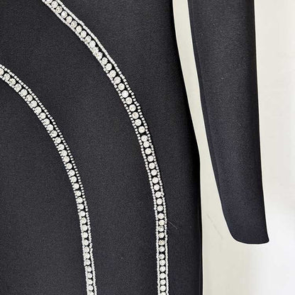 Women's Mock-Neck Black Beaded Formal Dresses Long Prom Dress