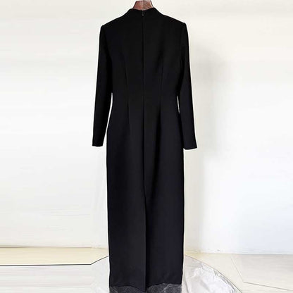 Women's Mock-Neck Black Beaded Formal Dresses Long Prom Dress