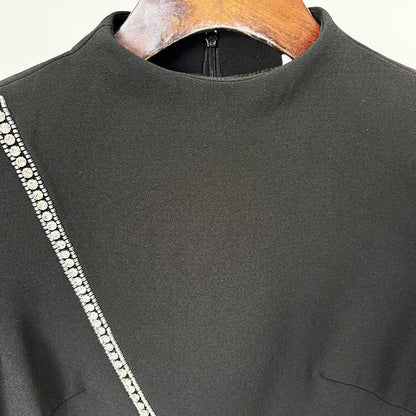 Women's Mock-Neck Black Beaded Formal Dresses Long Prom Dress