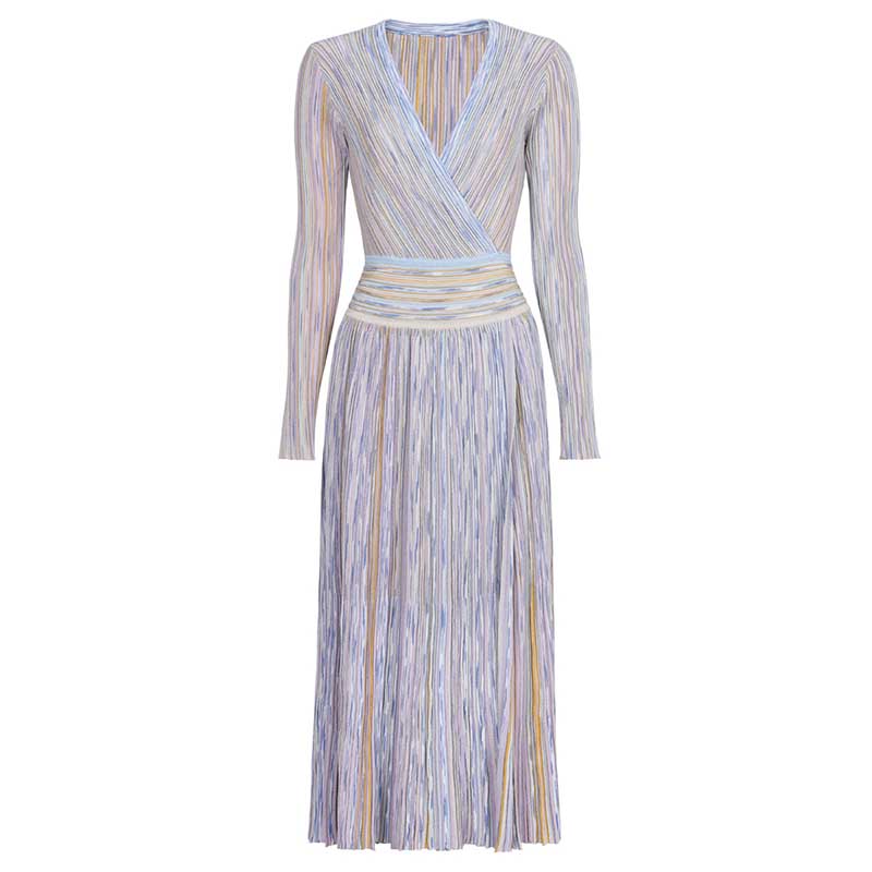 Long Sleeve Knit Midi Dress Backless V-neck