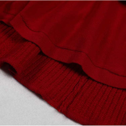 Red V-Neck Long Sleeves Mini Knitted Dress Short A-Line Dress