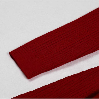 Red V-Neck Long Sleeves Mini Knitted Dress Short A-Line Dress