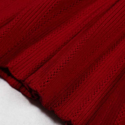 Red V-Neck Long Sleeves Mini Knitted Dress Short A-Line Dress