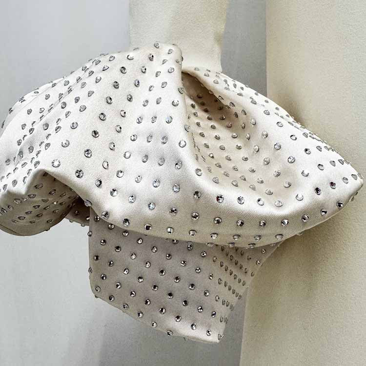 High-neck Maxi Dress With Ruffled Crystal-embellished Sleeves