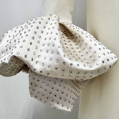 High-neck Maxi Dress With Ruffled Crystal-embellished Sleeves