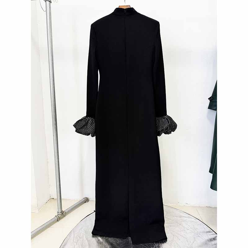 High-neck Maxi Dress With Ruffled Crystal-embellished Sleeves