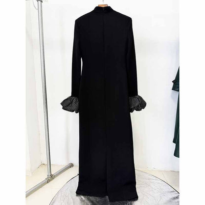 High-neck Maxi Dress With Ruffled Crystal-embellished Sleeves