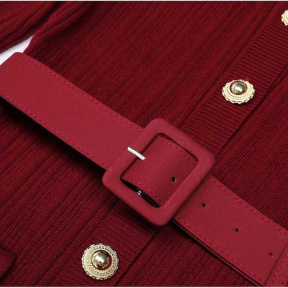 Long Sleeve Round-Neck Knit Dress Long