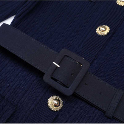 Long Sleeve Round-Neck Knit Dress Long