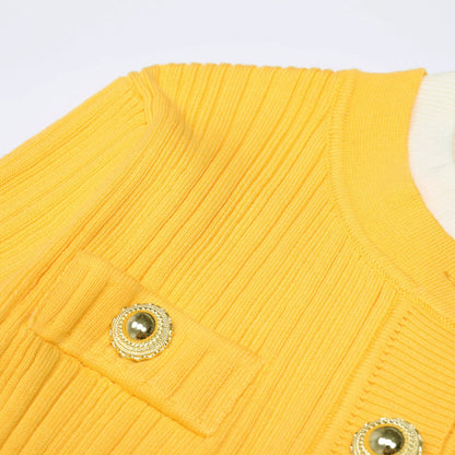 Long Sleeve Round-Neck Knit Dress Short