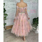Puffy Sleeve Tulle Prom Dresses Flower Embroidery Formal Evening Party Gowns