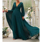 Long Sleeve V-Neck Bridesmaid Dresses Chiffon A Line Formal Dress Evening Gowns