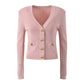 Women Knit Cardigan V-Neckline Cropped Top Long Sleeve Knitted Slim Coat