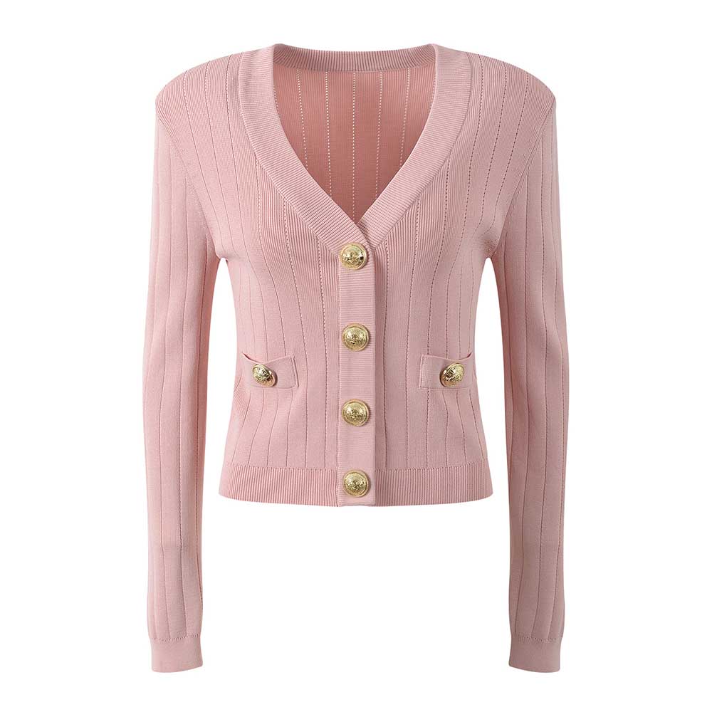 Women Knit Cardigan V-Neckline Cropped Top Long Sleeve Knitted Slim Coat