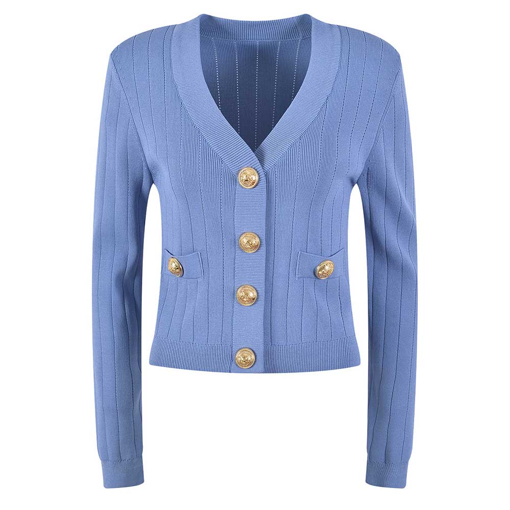 Women Knit Cardigan V-Neckline Cropped Top Long Sleeve Knitted Slim Coat