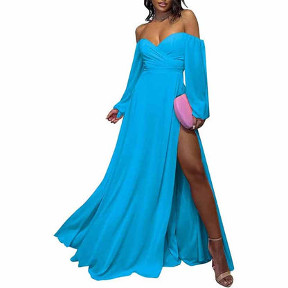 Long Sleeve Bridesmaid Dresses Chiffon Sweetheart Off The Shoulder Formal Evening Dresses with Slit