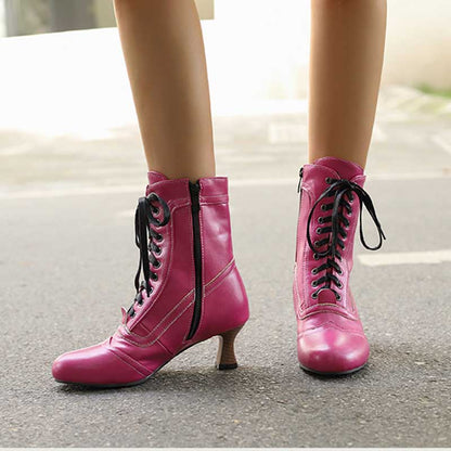 Women's Low Heel Lace-Up Boots