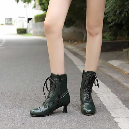 Women's Low Heel Lace-Up Boots