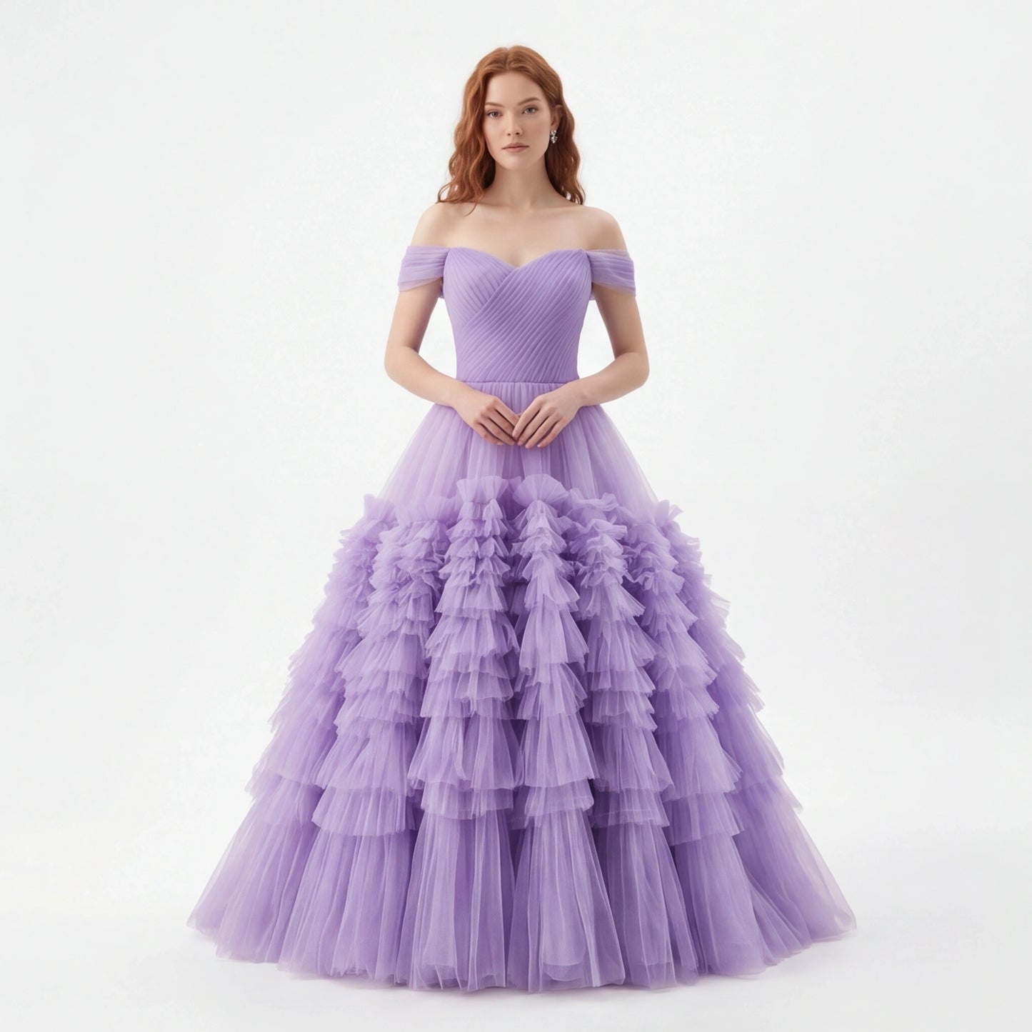 Off Shoulder Tulle Ruffle Prom Dress with Sweetheart Neckline