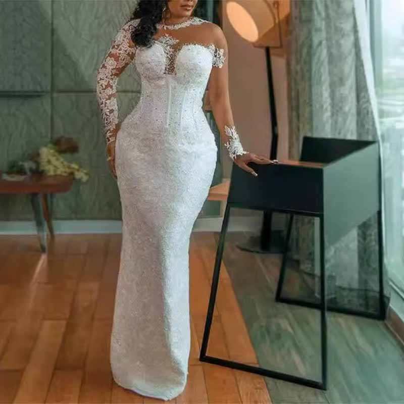 Luxury lace mermaid wedding dress with one shoulder design and elegant detailing for a stunning bridal look