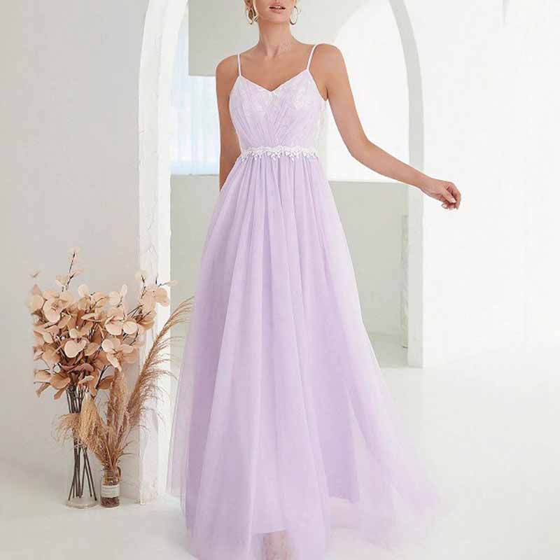 Spaghetti Strap A-Line Maxi Dress – Flowy Sleeveless Dress for Party & Summer Outings