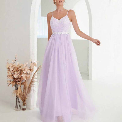 Spaghetti Strap A-Line Maxi Dress – Flowy Sleeveless Dress for Party & Summer Outings