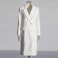 White Double Breasted Maxi Coat V-Neck Blazer