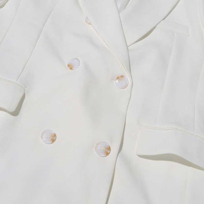 White Double Breasted Maxi Coat V-Neck Blazer