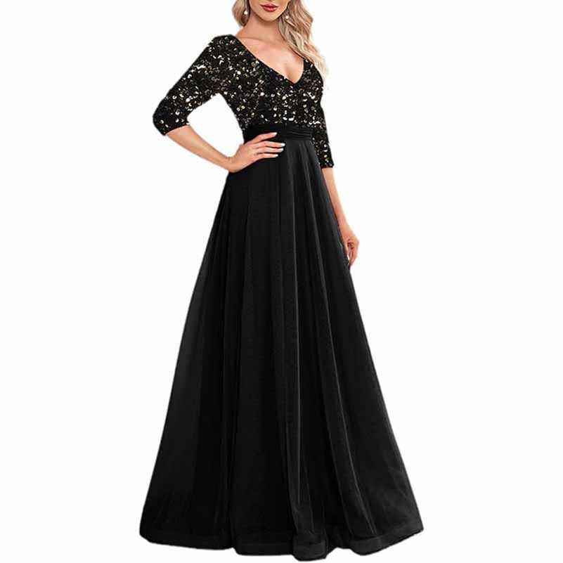 Sequined Bridesmaid Dress with Sleeves Evening Long Prom Dress Tutu Event Gowns