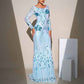 Blue Long Sleeve Prom Dress Body-con Sequined Formal Event Dress