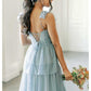 Spaghetti Straps Bridesmaid Dress Tulle Ruffles Ball Gown Home Coming Dress