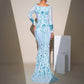 Blue Long Sleeve Prom Dress Body-con Sequined Formal Event Dress