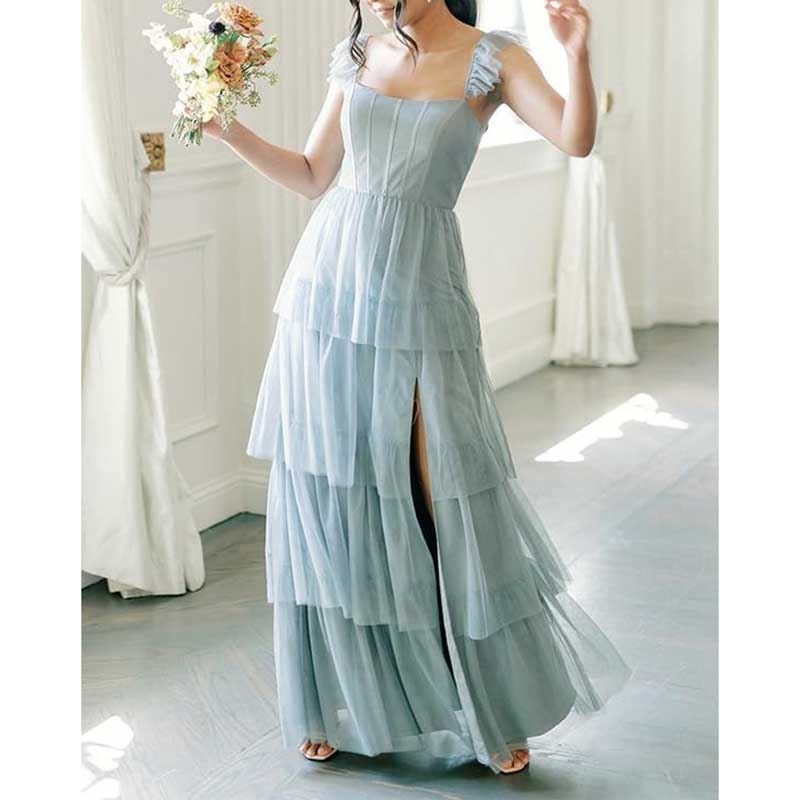 Spaghetti Straps Bridesmaid Dress Tulle Ruffles Ball Gown Home Coming Dress