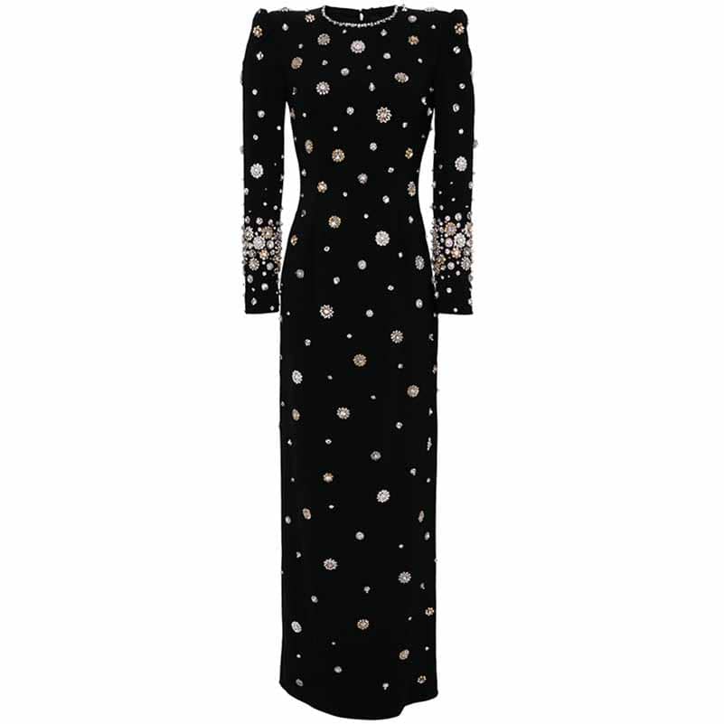 Women's Long Sleeve Galaxy Beaded Maxi Dress