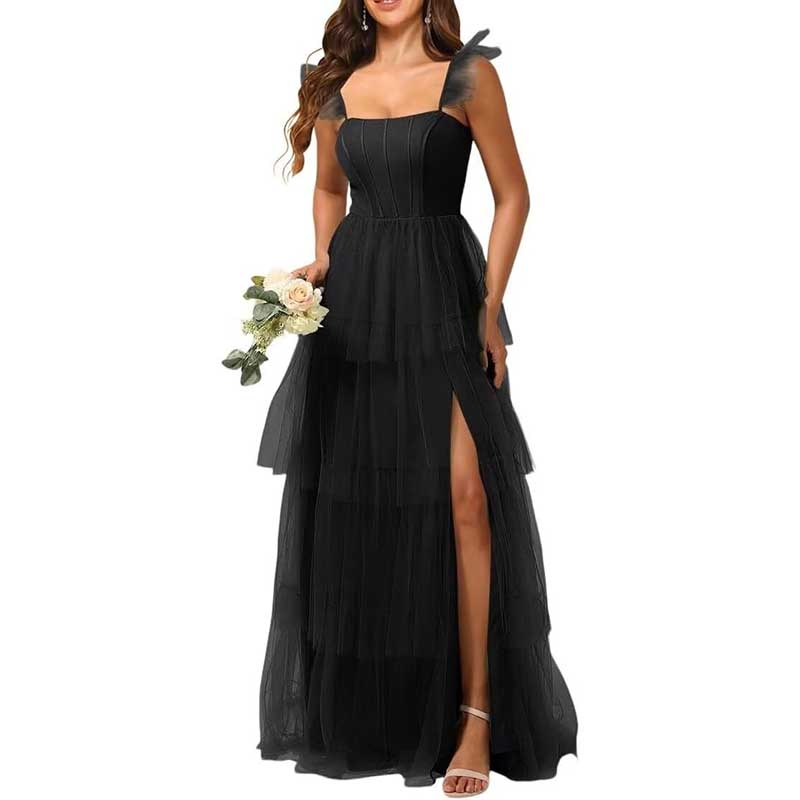 Spaghetti Straps Bridesmaid Dress Tulle Ruffles Ball Gown Home Coming Dress