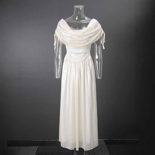 Women’s Vintage Off Shoulder Dress – Sleeveless A-Line Midi Dress with Waist Cinch