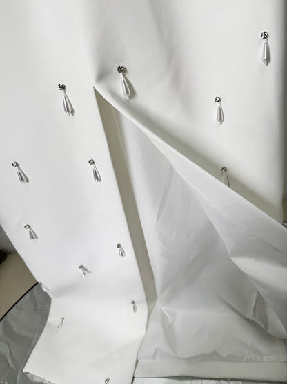 Long Maxi Dresses High Collar Beads Embroidered Prom Gown With Sleeves