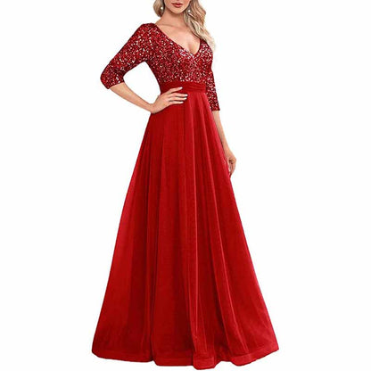 Sequined Bridesmaid Dress with Sleeves Evening Long Prom Dress Tutu Event Gowns