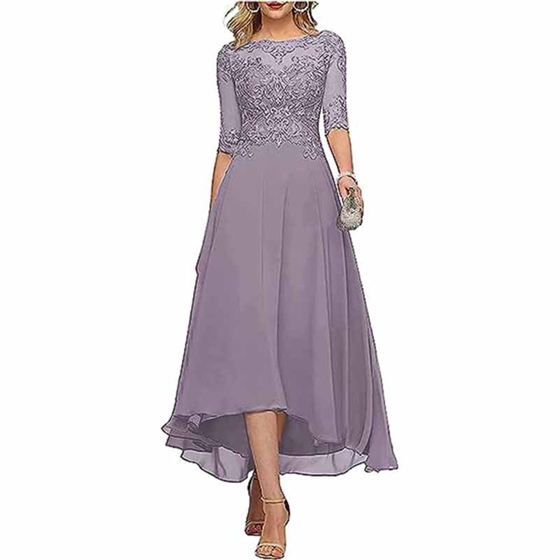 Lace Chiffon Bridesmaid Dress Tea Length Wedding Guest Dress Event Dress