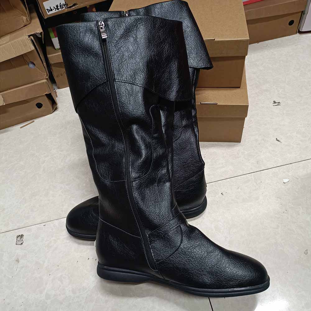 Black medieval renaissance flat boots with a stylish design and zipper closure for easy wear