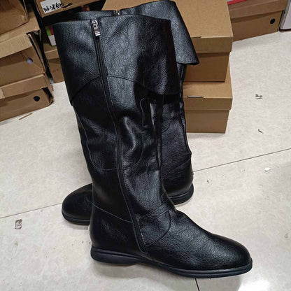 Black medieval renaissance flat boots with a stylish design and zipper closure for easy wear