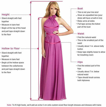 Measurement guide for mermaid bridesmaid dresses long satin with adjustable fit details for a perfect look
