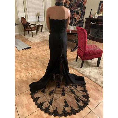 Women Halter-Neck Mermaid Bridesmaid Dress Satin Long Prom Dress Party Ball Gown