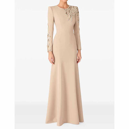 Mermaid Long Evening Gown Long Sleeve Beaded Detail Maxi Dress